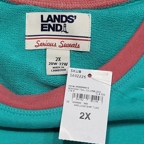 Lands End Womens Sweatshirt 2X Plus Sz Seafoam Teal Serious Sweats Pullover Top - Picture 8 of 10